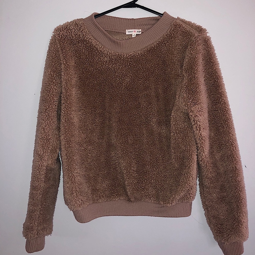 Women Tan Teddy Crew Neck